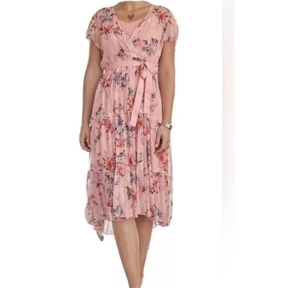 Sundance Dresses & Skirts - Sundance Alexandria Catalog Pink Floral Chiffon Midi Dress Size L NWT Spring